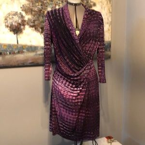 Calvin Klein 3/4 sleeve dress pink/ purple abstract print
